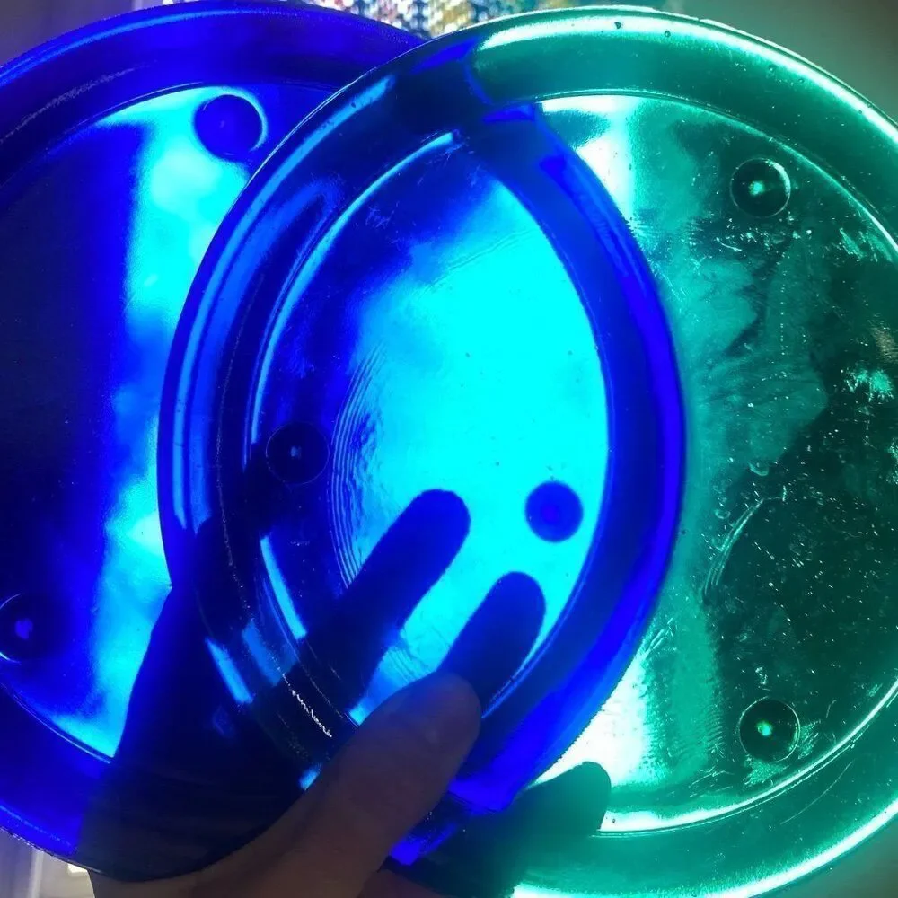 Vintage 90s colored Glass Candle Holder Plates Whimsigoth cobalt green plate lot
